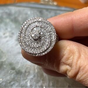 Multi Stone Baguette, and Cubic Zirconia Swirl 925 / Size 7 Ring